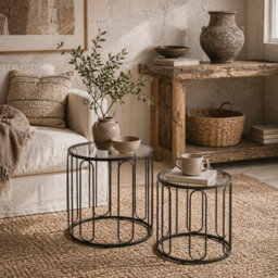 Wyld Haus Roro Metal Black Set Of 2 Elliptical Cut-Out Nesting Tables - Matt Black. - thumbnail 1