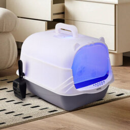 Thehotsale Grey Large Enclosed Cat Litter Box Litter Tray With Disinfection Light Scoop - thumbnail 2