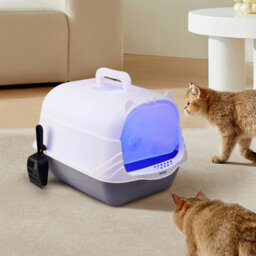Thehotsale Grey Large Enclosed Cat Litter Box Litter Tray With Disinfection Light Scoop - thumbnail 1