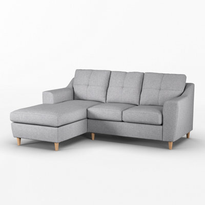 Furnishings For Less UK Baxter Fabric L Shaped 3 Seater Corner Sofa With Chaise Silver Left Hand Facing - image 1