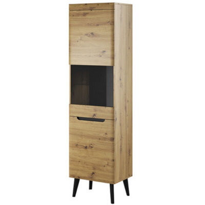 Arte Stylish Nordi Tall Display Cabinet H1970mm W530mm D400mm In Oak Artisan And Black - Contemporary Elegance For Your Home - image 1