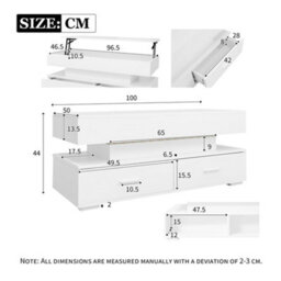 Hydraulic Lift Top Coffee Table With 2 Drawers And Led Lights, White - thumbnail 8