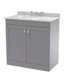 Balterley Swynnerton Traditional 2 Door Floor Standing Vanity Unit With Marble Basin, Satin Grey, 800mm - thumbnail 1