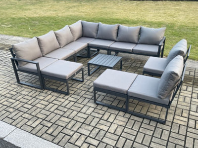 Fimous 11 Seater Patio Outdoor Garden Furniture Aluminium Lounge Corner Sofa Set With Coffee Table With 2 Big Footstools