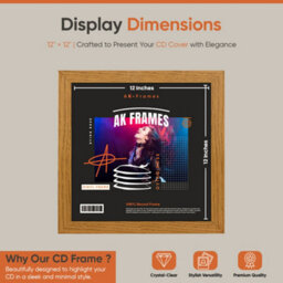"12X12""  Oak Modern Vinyl Record Frame For 12 Inch Lp Album Covers - Elegant Wall Display - Ak Frames" - thumbnail 2