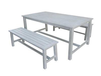 Charles Bentley Fsc Acacia White Washed Wooden Bench Dining Set - 4-6 Seater Set - image 1