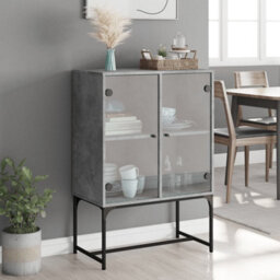 Berkfield Side Cabinet With Glass Doors Concrete Grey 69X37X100 Cm - thumbnail 3