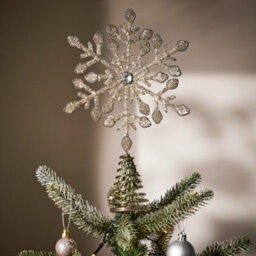 Dibor Silver Beaded Snowflake Christmas Decorations Tree Topper