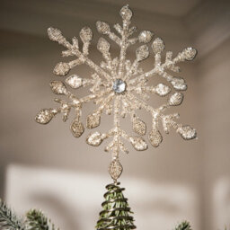 Dibor Silver Beaded Snowflake Christmas Decorations Tree Topper - thumbnail 3