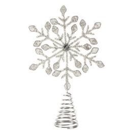 Dibor Silver Beaded Snowflake Christmas Decorations Tree Topper - thumbnail 2