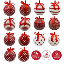 The Christmas Workshop 70889 Set Of 14 Red & White Snowflake Christmas Baubles  - thumbnail 3