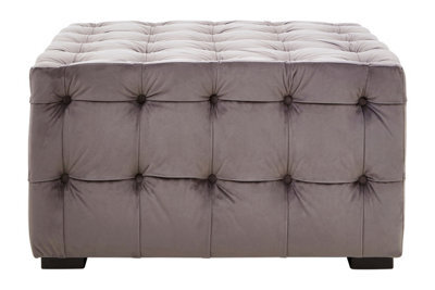 Orsina Premium Grey Linen Button Tufted Foostool, Velvet Upholstered Soft Footstool, Elegant Footstool For Bedroom - image 1