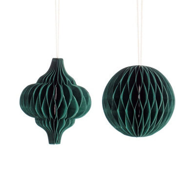 Sass & Belle Christmas Set Of 2 Forest Green Honeycomb Paper Tree Decorations, 10 X 10 X 12 Cm - Pair
