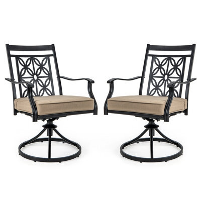 Costway 2 Piece Patio Metal Swivel Chairs Outdoor Bistro Dining Chair Set W/ Soft Cushion