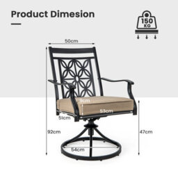 Costway 2 Piece Patio Metal Swivel Chairs Outdoor Bistro Dining Chair Set W/ Soft Cushion - thumbnail 2