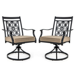 Costway 2 Piece Patio Metal Swivel Chairs Outdoor Bistro Dining Chair Set W/ Soft Cushion - thumbnail 1