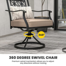 Costway 2 Piece Patio Metal Swivel Chairs Outdoor Bistro Dining Chair Set W/ Soft Cushion - thumbnail 6