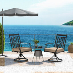Costway 2 Piece Patio Metal Swivel Chairs Outdoor Bistro Dining Chair Set W/ Soft Cushion - thumbnail 4