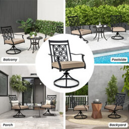 Costway 2 Piece Patio Metal Swivel Chairs Outdoor Bistro Dining Chair Set W/ Soft Cushion - thumbnail 9