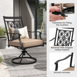 Costway 2 Piece Patio Metal Swivel Chairs Outdoor Bistro Dining Chair Set W/ Soft Cushion - thumbnail 8