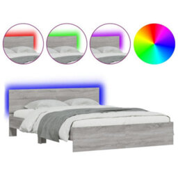 Berkfield Bed Frame With Headboard And Led Grey Sonoma 150X200 Cm King Size - thumbnail 2