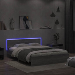 Berkfield Bed Frame With Headboard And Led Grey Sonoma 150X200 Cm King Size - thumbnail 3