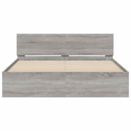 Berkfield Bed Frame With Headboard And Led Grey Sonoma 150X200 Cm King Size - thumbnail 7