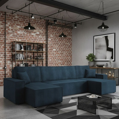 Karl U Corner Sofa Bed With Storage Chipboard Frame Polyurethane Foam Upholstery Grey 305X145X82 Cm Blue Universal - image 1