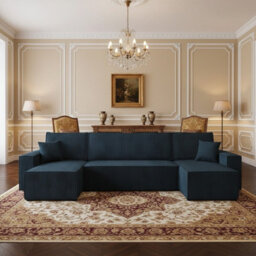 Karl U Corner Sofa Bed With Storage Chipboard Frame Polyurethane Foam Upholstery Grey 305X145X82 Cm Blue Universal - thumbnail 2