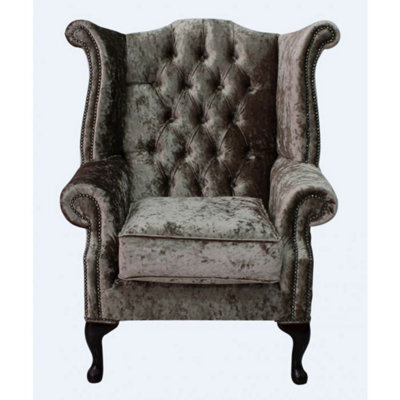 Chesterfield High Back Wing Chair Senso Chocolate Brown Velvet In Queen Anne Style - image 1