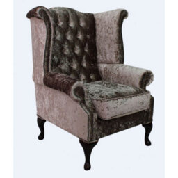 Chesterfield High Back Wing Chair Senso Chocolate Brown Velvet In Queen Anne Style - thumbnail 2