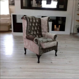 Chesterfield High Back Wing Chair Senso Chocolate Brown Velvet In Queen Anne Style - thumbnail 3