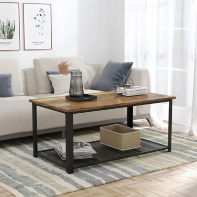 Coffee Table Tea Table With Metal Frame, Wood Coffee Table With Open Storage Shelf, Vintage Accent Furniture Table For Living Room - image 1
