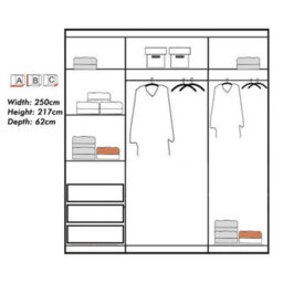 Sliding Wardrobes 4 u LTD Meldon Tripple Sliding Door Wardrobe In 6 Colors White, Black, Grey, Oak, Wenge & Walnut - Oak 250Cm - thumbnail 3