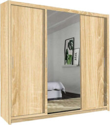 Sliding Wardrobes 4 u LTD Meldon Tripple Sliding Door Wardrobe In 6 Colors White, Black, Grey, Oak, Wenge & Walnut - Oak 250Cm - thumbnail 2