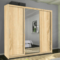 Sliding Wardrobes 4 u LTD Meldon Tripple Sliding Door Wardrobe In 6 Colors White, Black, Grey, Oak, Wenge & Walnut - Oak 250Cm