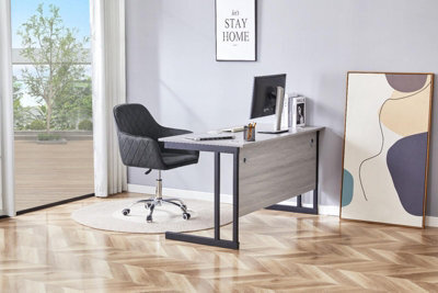 Kosy Koala Home Office Furniture Set  Grey Wooden Desk With Black Velvet Swivel Chair - image 1