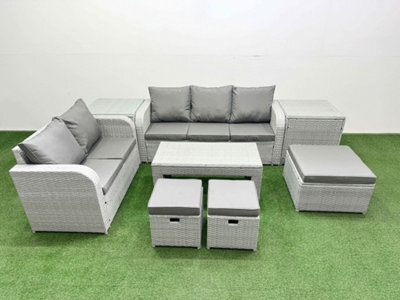 Fimous 8 Seater Pe Rattan Wicker Garden Furniture Conservatory Sofa Set Oblong Coffee Table 3 Stool 2 Side Table - image 1