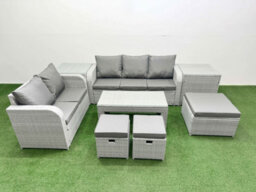 Fimous 8 Seater Pe Rattan Wicker Garden Furniture Conservatory Sofa Set Oblong Coffee Table 3 Stool 2 Side Table - thumbnail 1