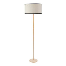 Valuelights Triston Natural Light Wood Stem Floor Lamp With Linen Black Trim Drum Shade - thumbnail 2