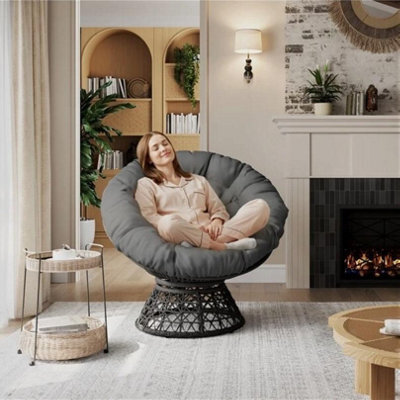 Rotatable Outdoor Indoor Pe Rattan Papasan Chair With Thick Tufted Cushion - image 1