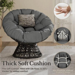 Rotatable Outdoor Indoor Pe Rattan Papasan Chair With Thick Tufted Cushion - thumbnail 2