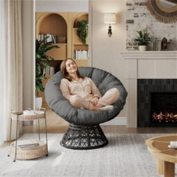 Rotatable Outdoor Indoor Pe Rattan Papasan Chair With Thick Tufted Cushion - thumbnail 1