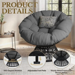 Rotatable Outdoor Indoor Pe Rattan Papasan Chair With Thick Tufted Cushion - thumbnail 3