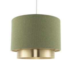 Happy Homewares Olive Green Linen Fabric Pendant Shade With Brushed Gold Metal Ring - thumbnail 2