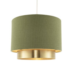 Happy Homewares Olive Green Linen Fabric Pendant Shade With Brushed Gold Metal Ring