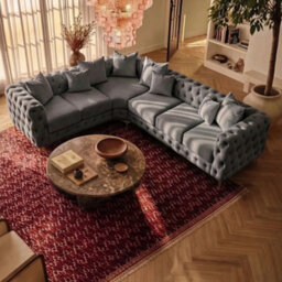 Sofaya Monaco Chesterfield 6 Seater Chaise Sofa Grey Velvet L Shaped Corner Chaise- Left Hand Deep Buttoned Upholstery Couch Lounge - thumbnail 3