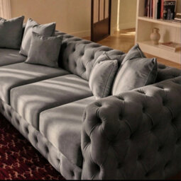 Sofaya Monaco Chesterfield 6 Seater Chaise Sofa Grey Velvet L Shaped Corner Chaise- Left Hand Deep Buttoned Upholstery Couch Lounge - thumbnail 2