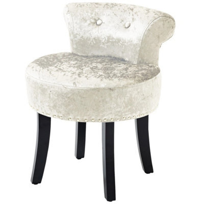 Beige Vanity Stool Rubber Wood Legs Dressing Table Seat - image 1