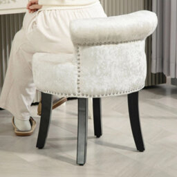 Beige Vanity Stool Rubber Wood Legs Dressing Table Seat - thumbnail 3